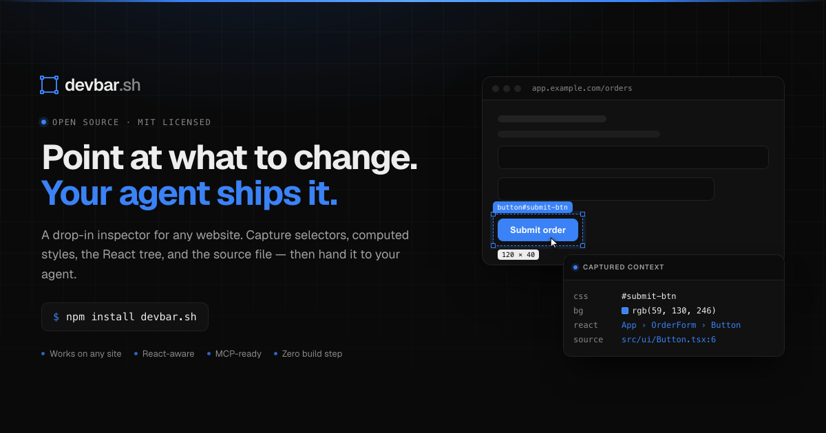devbar.sh — Open-source drop-in toolbar for any website